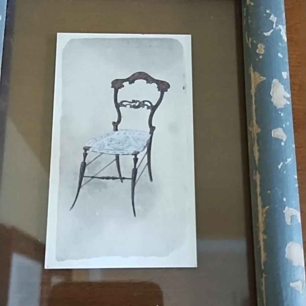 Vintage Distressed Sage Green Wood Floating Frame Antique Chair Art 4.75x 6.5